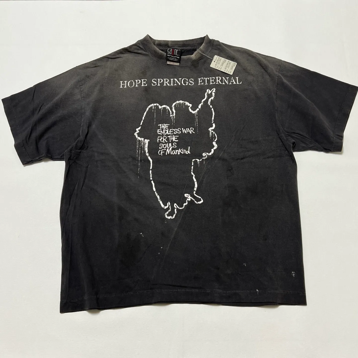 SAINT Mxxxxxx SS TEE/HOPE SPRING/BLK Jesus slogan retro distressed TEE, washed black S-XL, consistent with the original version, cylindrical side seam OE yarn fabric, garment dyeing, heavy wash water fading, bust bandage fading, correct version matching, original matching accessories, original level printing restoration